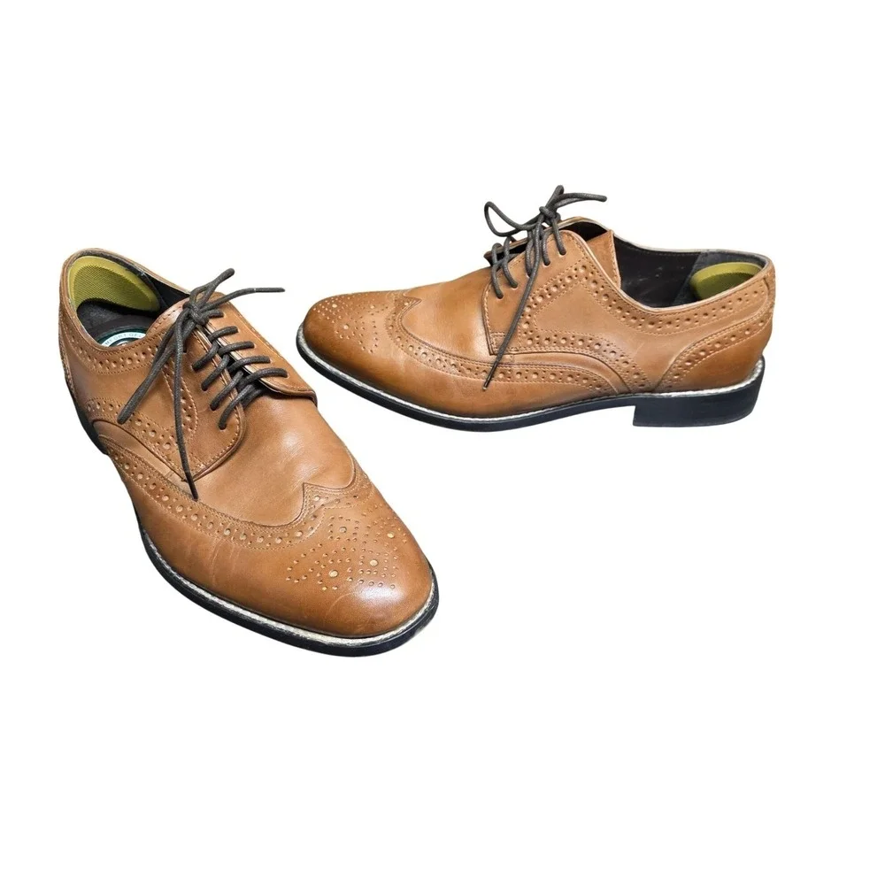 Nunn Bush Comfort Gel Shoes Men 9.5M Brown Leather Wingtip Brogue Oxford Dress